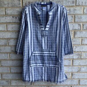 Tommy Bahama 3/4 Sleeve V-Neck 100% Cotton Stripe Popover Tunic Blouse Size XS